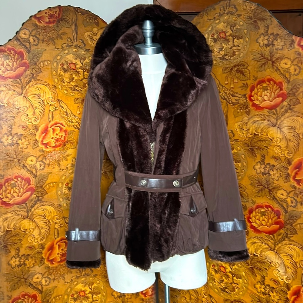 Versace faux fur collar coat size medium